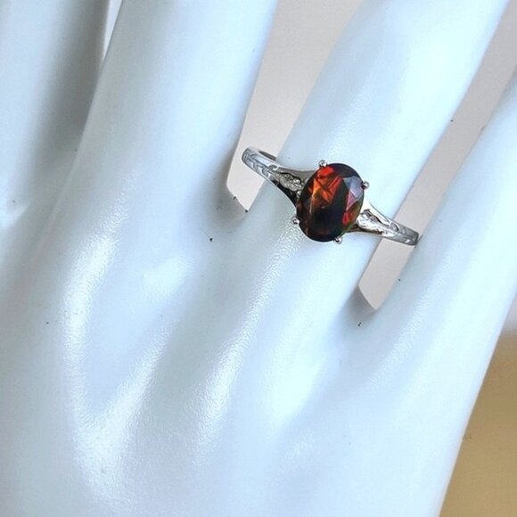 925 Sterling Silver Ring with Natural Black Opal 8x6mm - Picture 4 of 6